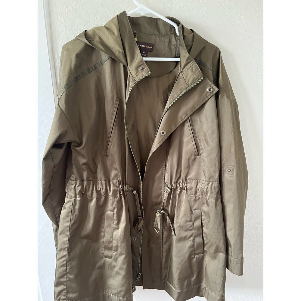 DANA BUCHMAN Green Hooded Rain Jacket Size Medium